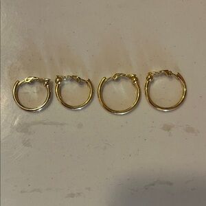 2 Pair of Elegant Clip On Gold Plated Hoop Earrings.